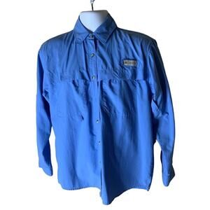 Columbia Button Up Shirt Mens Small Mesh Lined Logo Fishing Camping Vented Blue